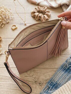 INC International Concepts Mauve Pink Tassel Wristlet Clutch Bag Minimalist